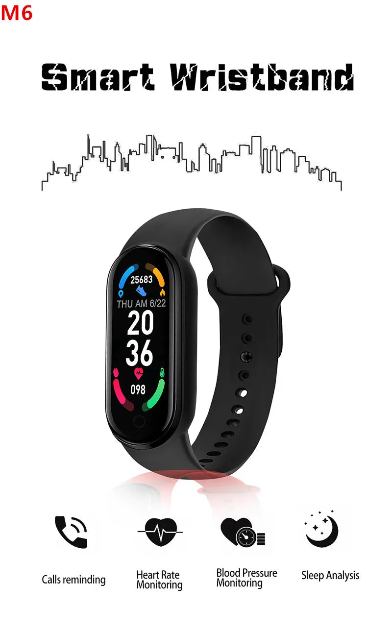 M6 Smart Watch Color Screen Step Counting Multi Sport Fitness Mode Message Reminder Photography Music Remote Control Smart Band