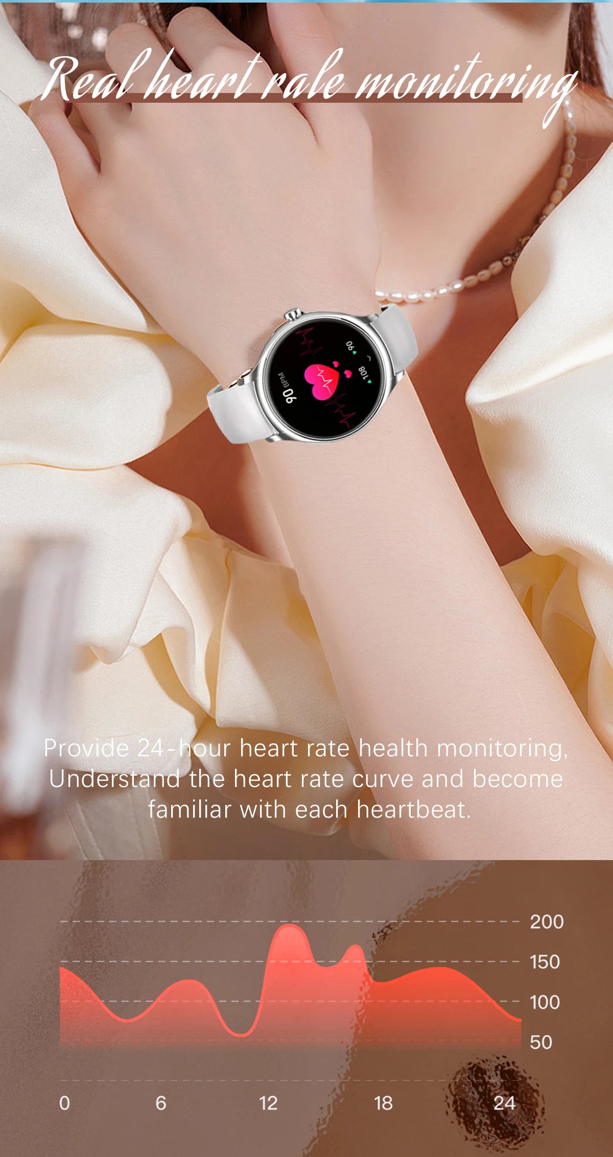 2024 Fashion Smart watches for Women Amoled screen Heart Rate IP68 Waterproof Android Round Shape  Digital BT call smart Watch