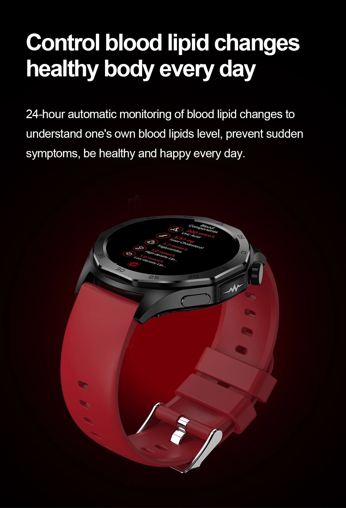 2024 New Medical Grade Smart Watch AI Diagnosi Blood Lipid Uric Acid Body Fat Blood Oxygen ECG+PPG Bluetooth Call Men smartwatch