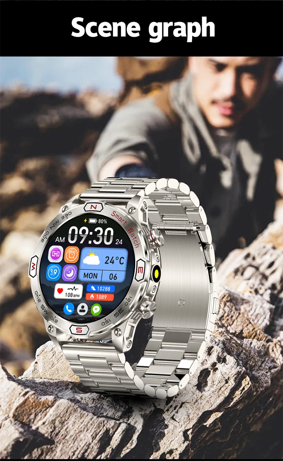 LED Flashlight Smartwatch Men 450mAh Large Battery Health Monitoring IP68 Waterproof Bluetooth Call Smart Watch Men 2024 New