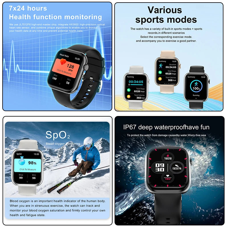 2024 HD Bluetooth Call Men Smartwatch 100+ Sport Modes Waterproof Heart Rate Blood Oxygen Sports Tracking Women's smartwatch