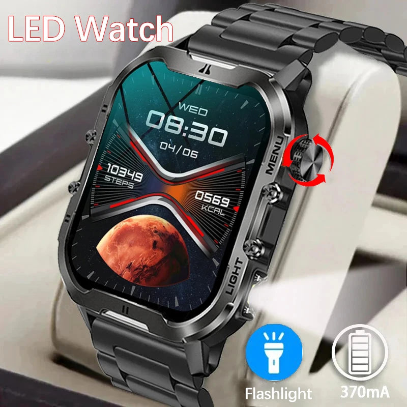 2024 Military Smart Watch Men LED Flashlight Bluetooth Outdoor reloj inteligente Sports Fitness Smartwatch For HUAWEI Xiaomi ios