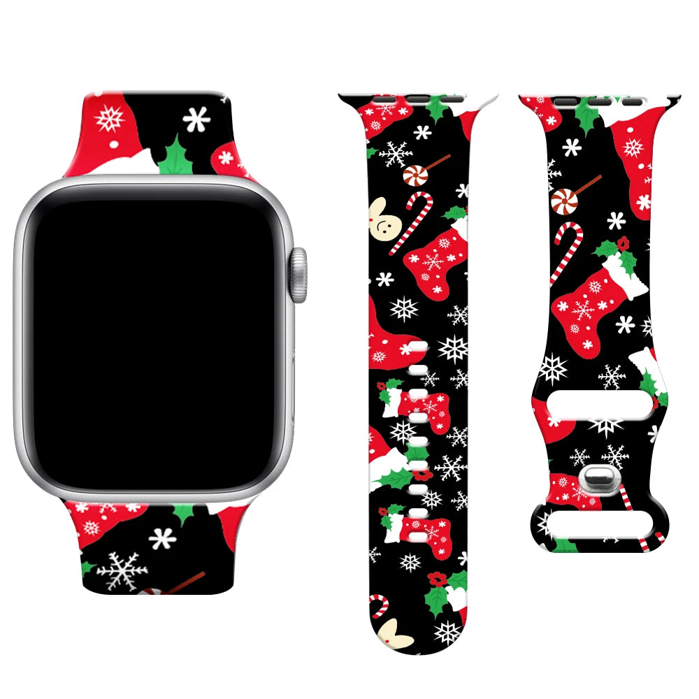 Christmas Print Strap For Apple Watch Band 45mm 44mm 42mm 41mm 40mm 49mm 38/40mm Correa Bracelet iwatch Series ultra 7se 3 6 8 9