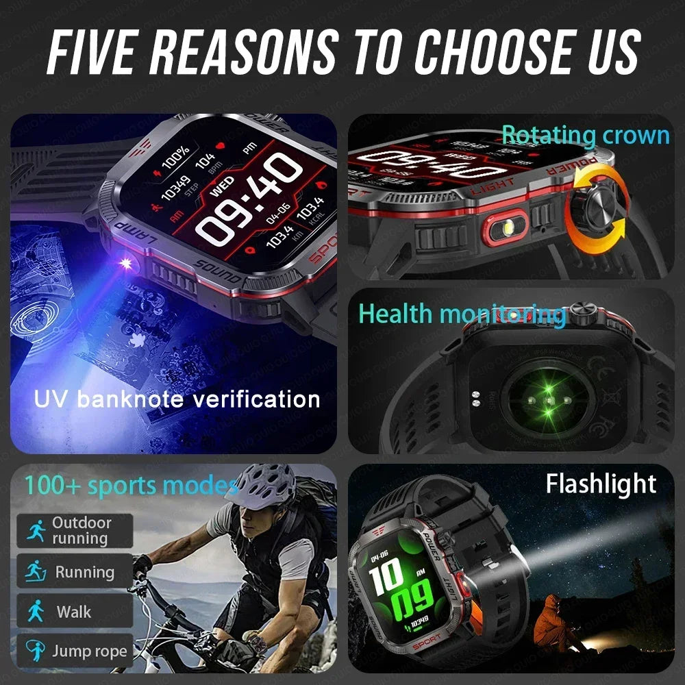 2024 New GPS Sports Smart Watch Man Compas Flashlight Outdoor 1ATM Waterproof Watch AMOLED HD BT Call Voice Assistant smartwatch