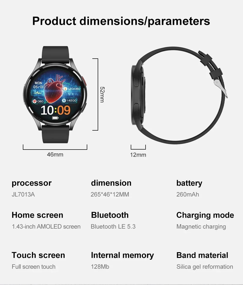 2024 Blood Lipids Uric Acid Blood Glucose Smart Watch Men Bluetooth call ECG+PPG Fitness Tracker Clock Heart Rate Smartwatch Men