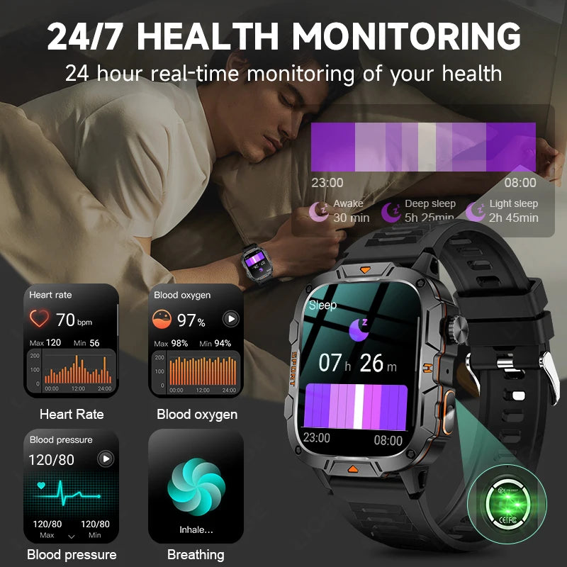 2024 Outdoors Smart Watch Men With LED Flashlight Bluetooth calling 1.96"HD Waterproof Watch Sleep monitoring Smartwatch Man New