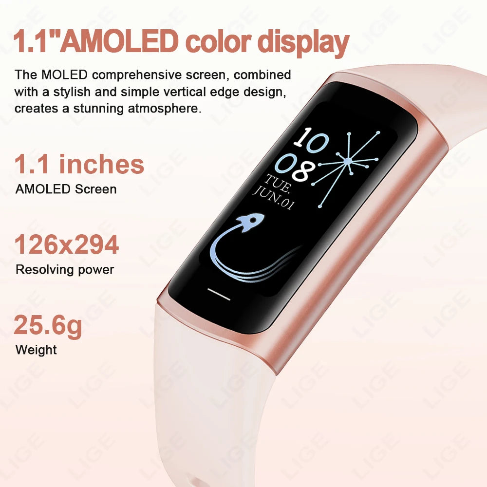 LIGE AMOLED Smart Watch Women 2024 Smart Band Men Heart Rate Monitor Smart Bracelet Sport Fitness Tracker Waterproof Smartwartch