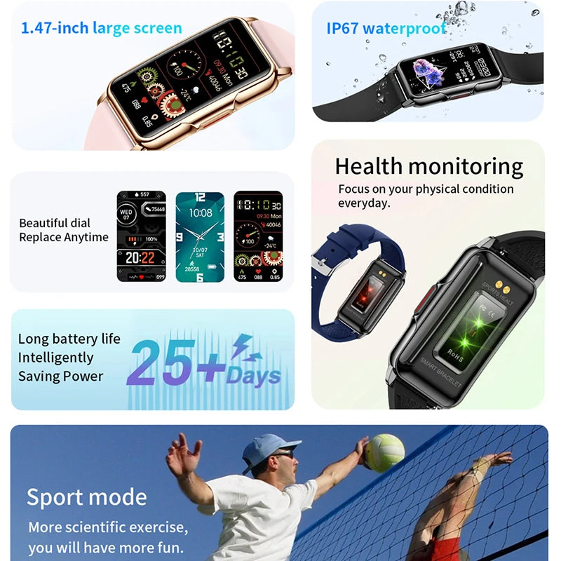 1.47 Inch Smartwatch Men Women Full Touch Screen Heart Rate Fitness Tracker IP67 Waterproof Smartwatch For Android IOS 2024 New