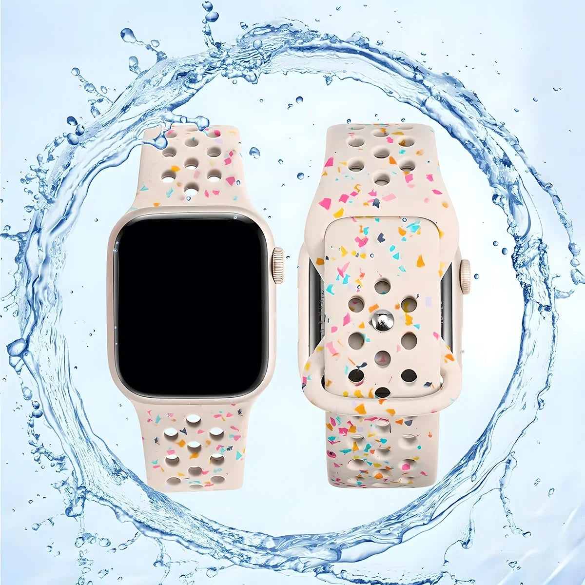 Silicone Band for Apple Watch Strap Ultra 2 49mm 42mm 45mm 44mm 41mm Color Particles Bracelet for IWatch Series 9 8 7 6 5 SE 4 3