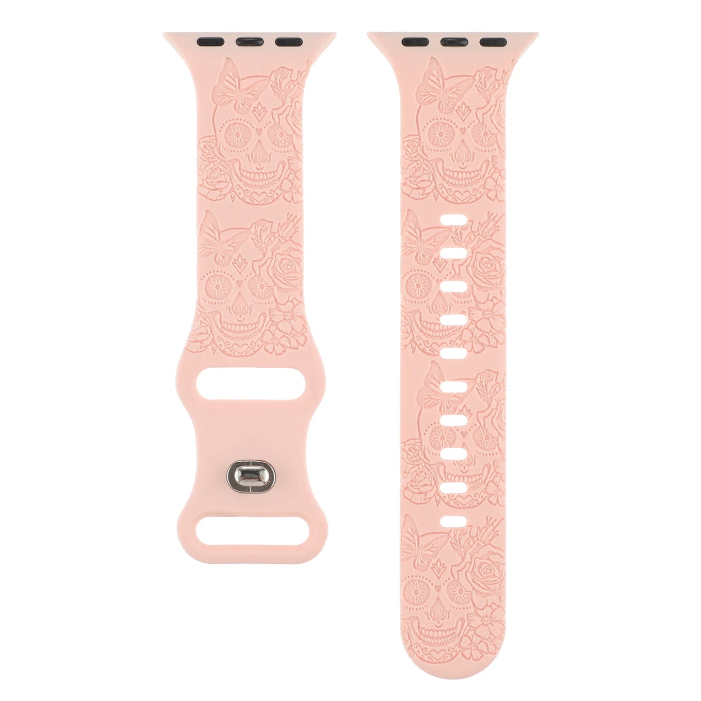 Skull Engraved Strap For Apple Watch Band Ultra 2 49mm 45 44 40 41 42 38mm Floral Silicone Bracelet For iWatch Series 8 9 765 SE