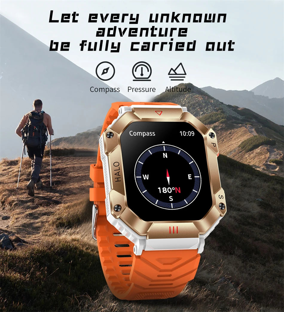 2024 New Durable Military Smart Watch Men Bluetooth Call Custom Dial IP67 Waterproof Compass Sports Smartwatch For Android Ios