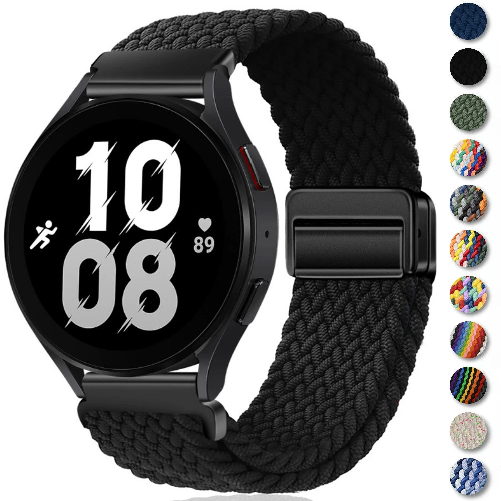 20mm 22mm Magnetic Bracelet for Samsung Galaxy Watch 6/Classic/5/4/3Braided Loop Nylon Strap for Huawei Watch 4/3/GT 2 3Pro Band