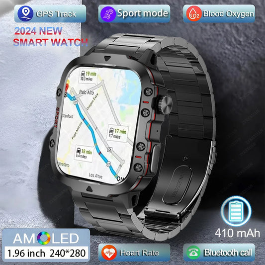 2024 New Outoor Military Smart Watch Men IP68 5ATM Sport Fitness Tracker Health Monitor 1.96" BT Call Smartwatch for Android IOS