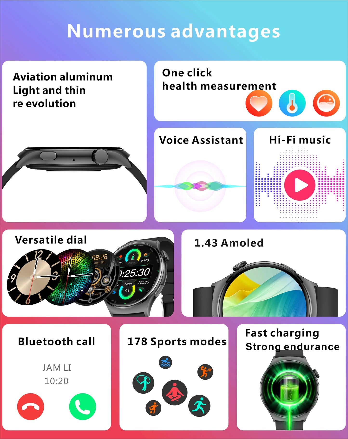 2024 New Fashion Bluetooth Call Smart Watch Women Voice Assistant Custom Dial Watch Health Monitor Sports Fitness Smartwatch Men