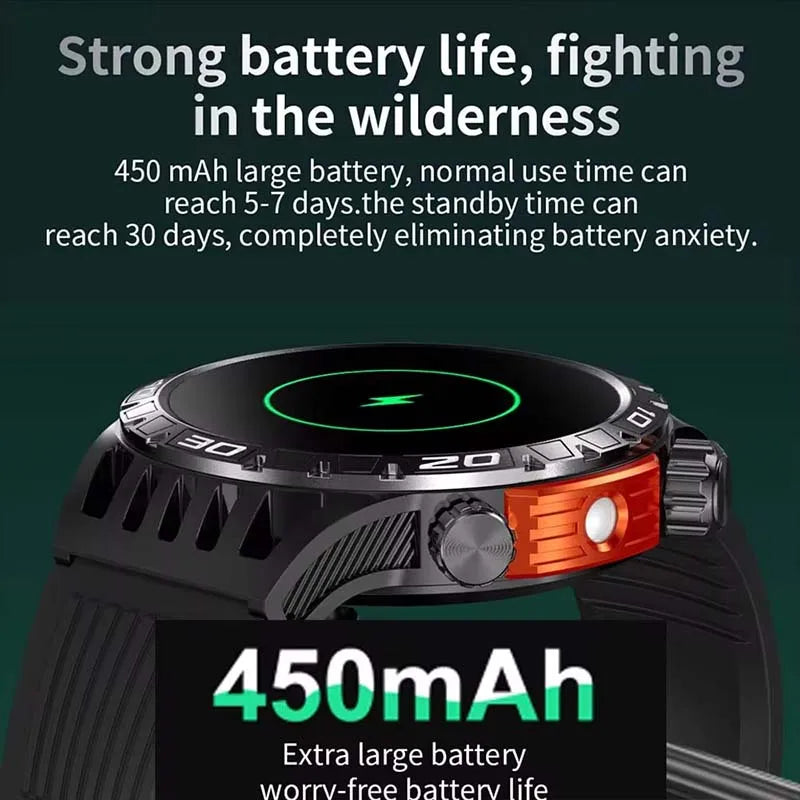 2024 New Men Compass Smart Watch Outdoor flashlight Sports IP68 Waterproof 450mah large battery Bluetooth Call Sport Smart Watch