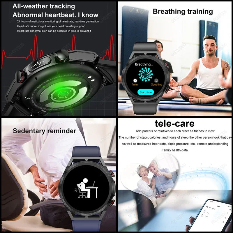 2024 New Uric Acid Non invasive Blood Glucose Smart Watch Mens Bluetooth Call Blood Lipid Blood Oxygen Blood Pressure Smartwatch