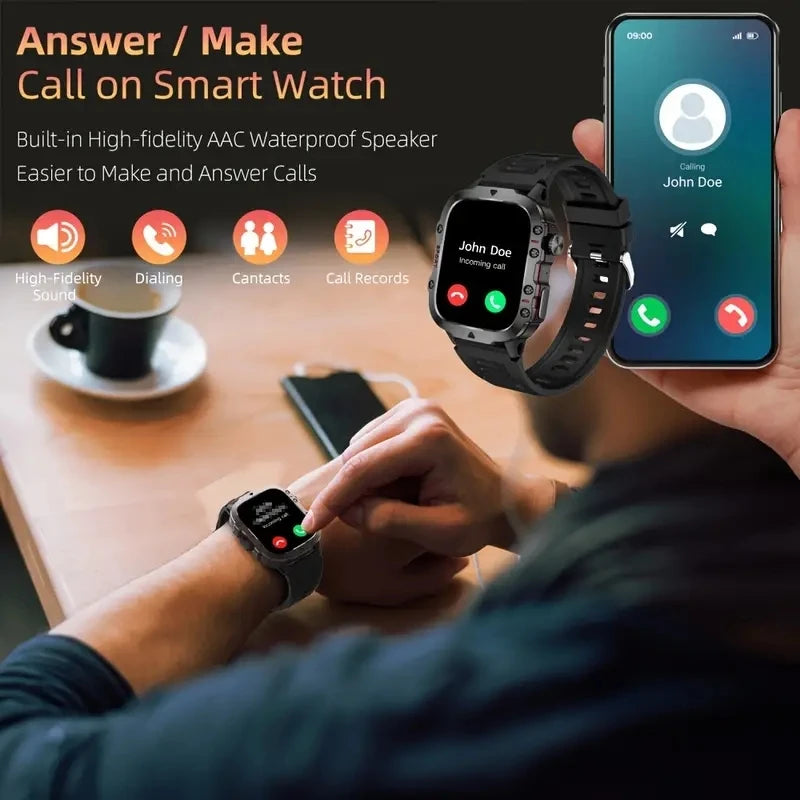 2024 New Bluetooth Call Smart Watch For Android IOS Fitness Motion Blood pressure Watch Men 3ATM Waterproof 2.0 Inch SmartWatch