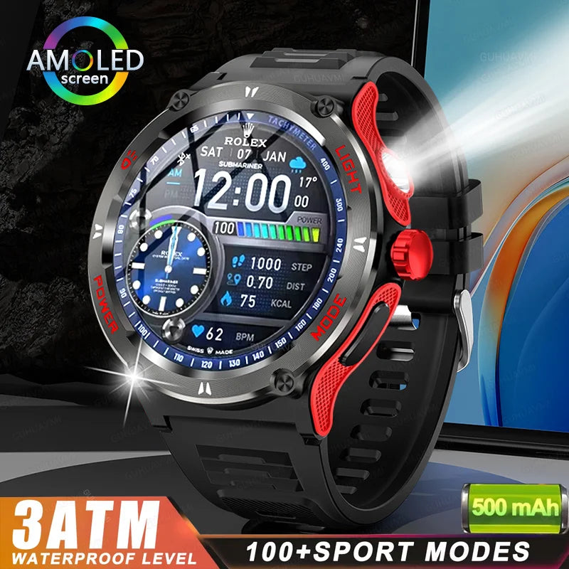 2024 New Outdoor fitness Sports Smart Watch Men Military grade Compass GPS Flashlight BT Call Waterproof For HUAWEI smartwatch