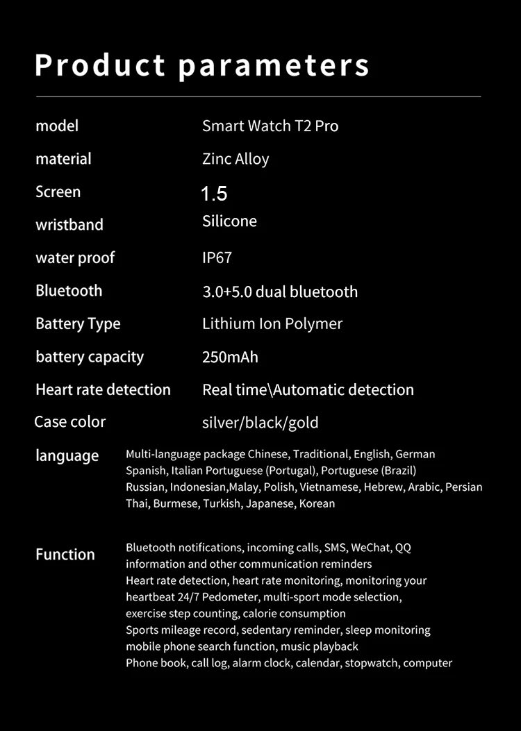 New T2 Pro Smartwatch Bluetooth Call 1.52-Inch Full Screen Touch Sports Watch For Men Women Kisd Digital Watch