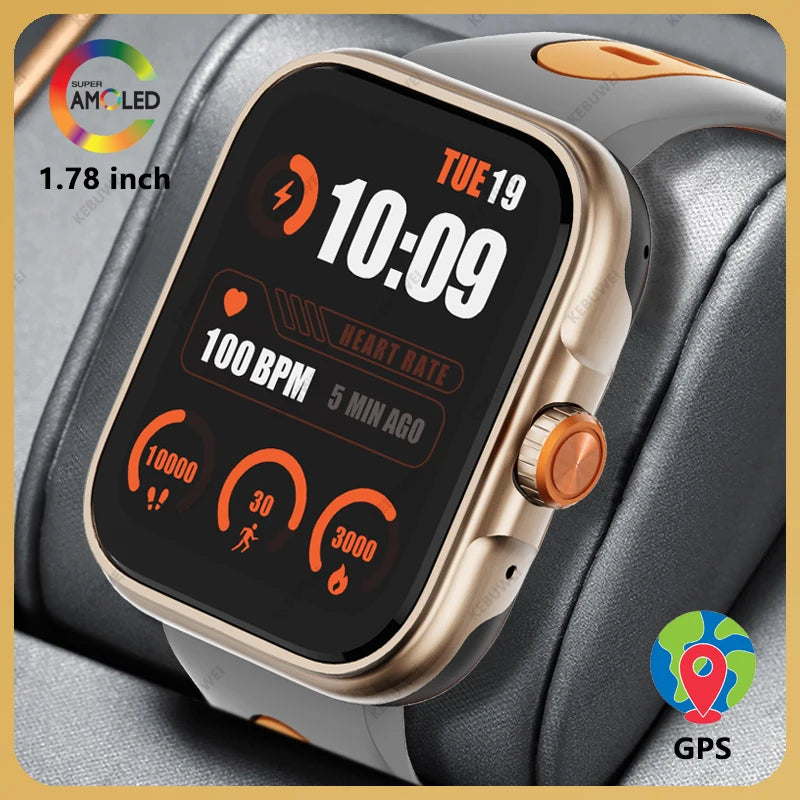 1.78-inch AMOLED HD Display Smart Watch 2024 GPS Bluetooth Call 24h Health Monitor Long Battery Life Smartwatch For Men Women