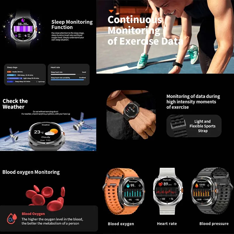 2024 New For Samsung Galaxy Watch Ultra Men Smartwatch Bluetooth Call IP68 Waterproof Amoled Always Display GPS Tack Smart Watch