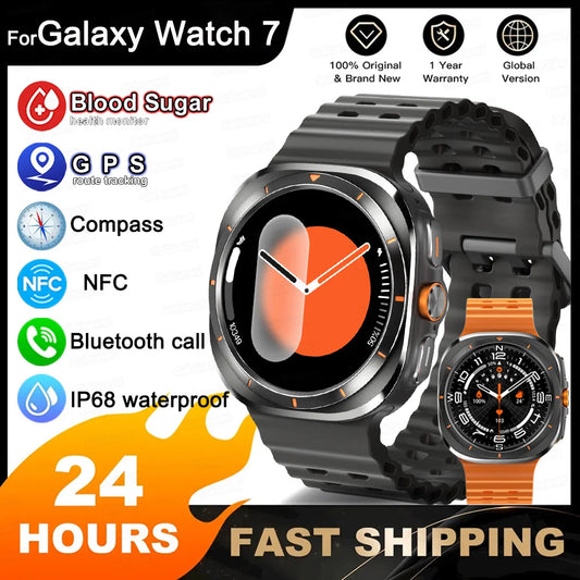 2024 New For Galaxy Watch 7 Ultra GPS Smart Watch Men HD AMOLED Heart Rate Sports Fitness Tracker NFC Bluetooth Call Smartwatch