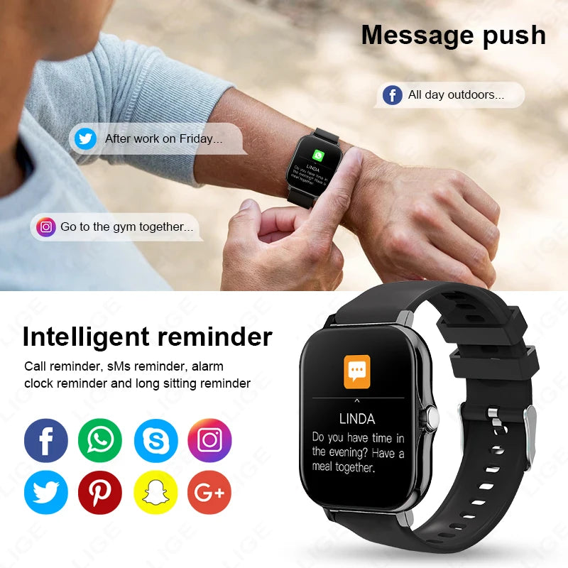 LIGE Sports Smart Watch Men Women Bluetooth Calling Heart Rate Monitor BT Music Watches Lower Power Magnetic Charging reloj 2024