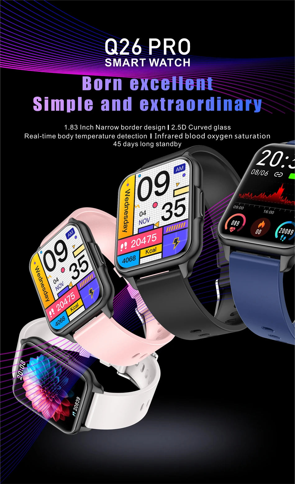 2024  New Smart Watch Body Temperature Flashlight Call Reminder Smartwatch Custom Wallpaper Sports Fitness fashion Watch For Men