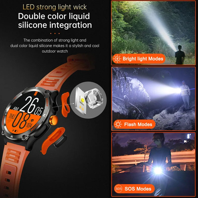 2024﻿ New For Xiaomi Outdoor Sports Smart Watch Men Compass LED light 3ATM Waterproof AI Voice Bluetooth Call Fitness Smartwatch