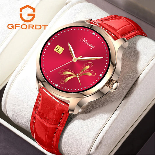 GFORDT New Luxury Smart Watch For Women Bluetooth Call Connected Phone Women Watches Health Monitor Sports Smartwatch 2024 Women