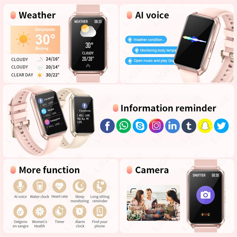 LIGE Men Smartwatch For Xiaomi Women Smart Watch Bluetooth Calling Health Monitoring Sports Watch Waterproof New Lady watch 2024