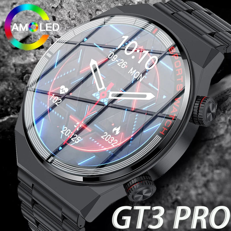 For Huawei Xiaomi NFC Smart Watch Men GT3 Pro AMOLED 390*390 HD Screen Heart Rate Bluetooth Call IP68 Waterproof SmartWatch 2024