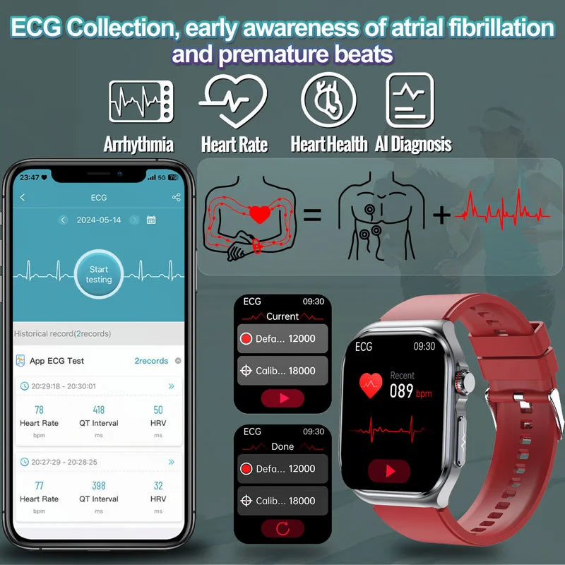 2024 New Smart Watch for Men Blood Glucose Watches Lipids Uric Acid Fitness Amoled 530mAh Clock Call Women Health Smartwatch Ecg