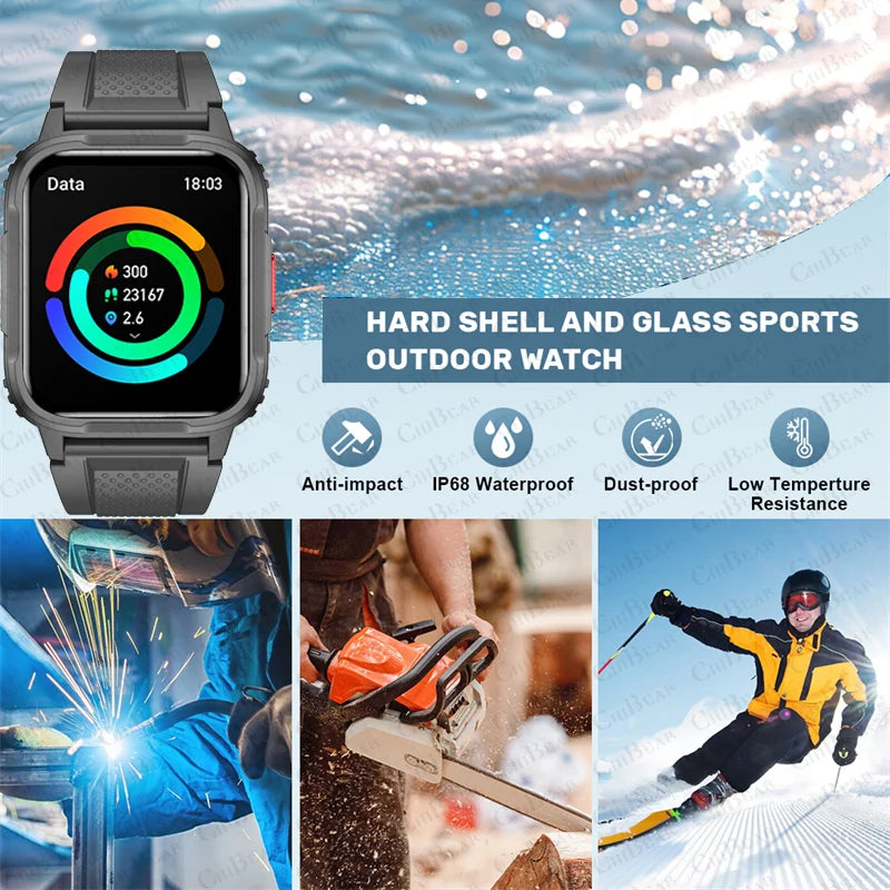 2024 New Military Outdoor Sport Smart Watch Men 1.95 Inch Screen Heart Rate IP68 Waterproof Fitness Bluetooth Call Smartwatch