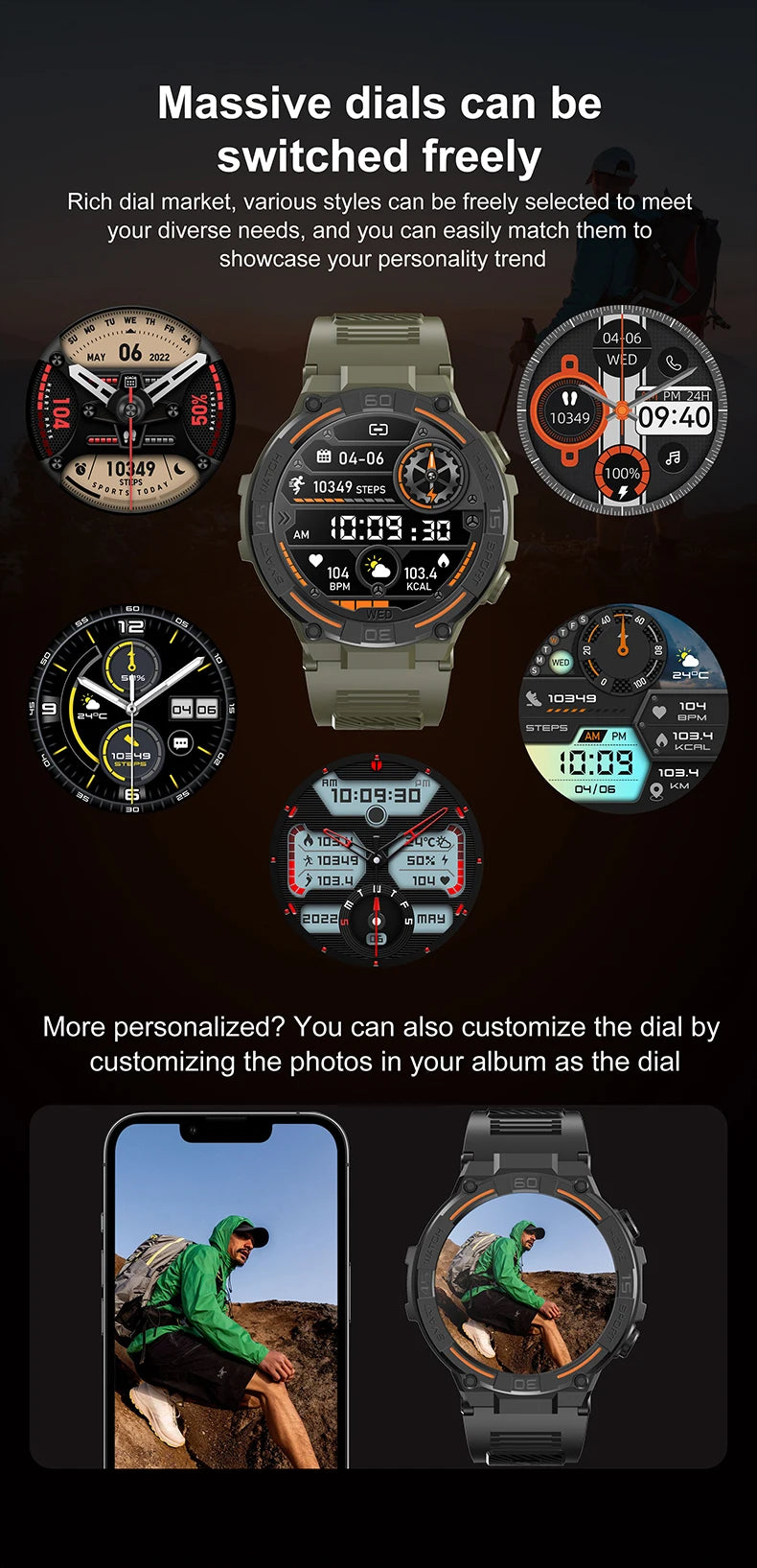 New 2024 GPS Outdoor Sports Smart Watch Men with LED Lights Bluetooth Call Heart Rate Blood Oxygen Smartwatch For Huawei Xiaomi