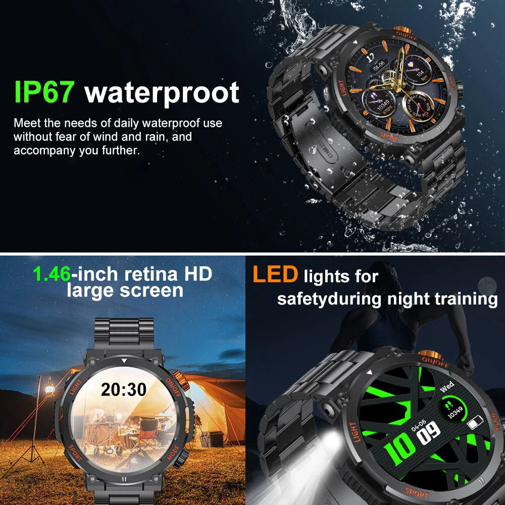 2024 New Smart watch For men 100+Sports Fitness Outdoor Survival Compass LED Light Watches Bluetooth Call Smartwatch reloj 시계