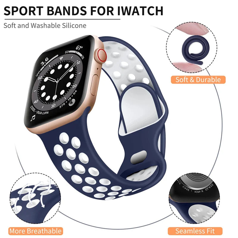 Silicone Strap for Apple Watch Band Ultra 2 49mm 38mm 42mm Sport Bracelet iWatch Series 9 8 7 41mm 45 mm 7 6 SE 5 4 3 44mm 40mm