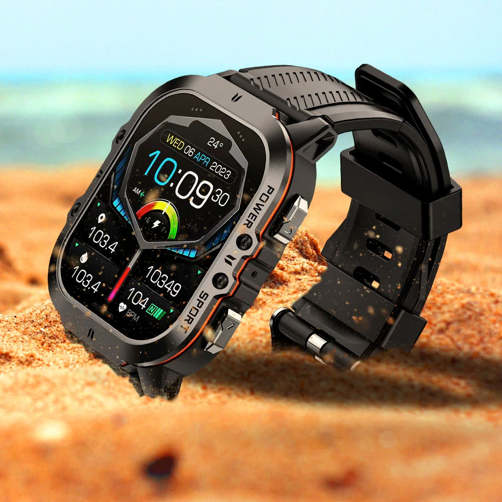 2024 New 1.96" AMOLED Men Outdoor Sports Smart Watch Blue Tooth Call Heart Rate 350Mah 1ATM Waterproof Watches Music Smartwatch