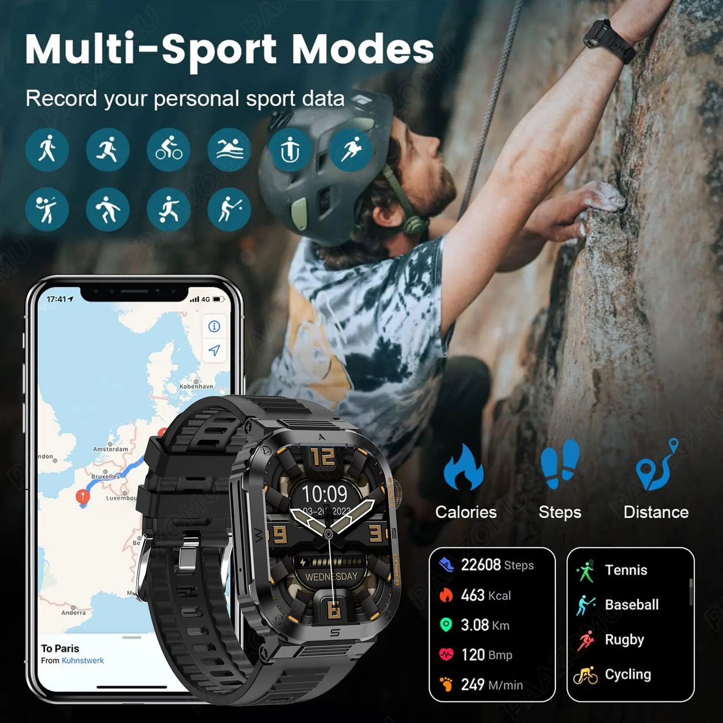 2024 New outdoor smartwatch for men BT Call 2.01 inch Heart rate monitor sleep tracker watches 100+ sports mode fitness watches