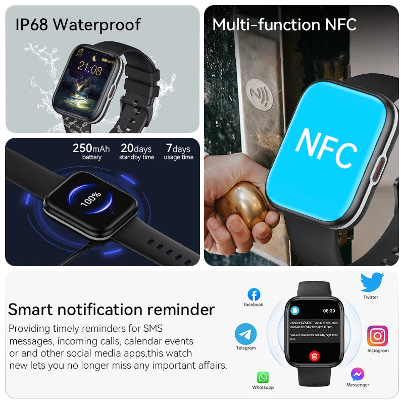 LIGE 2024 NFC Smart Watch Men  Smart Bracelet Sport Fitness Waterproof HD Screen Watches Men Smartwatch For XIAOMI Android IOS