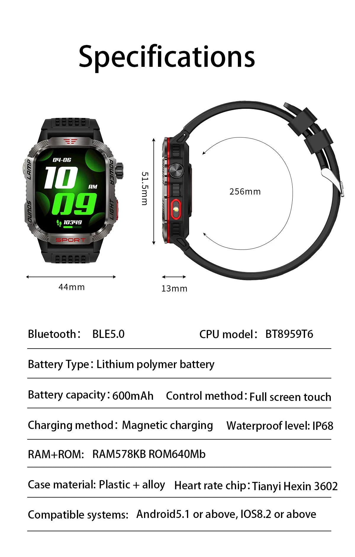 For Huawei Xiaomi Outdoor Military GPS Smart Watch Men 600mAh Battery Heart Rate Bluetooth Call IP68 Waterproof Smartwatch 2024