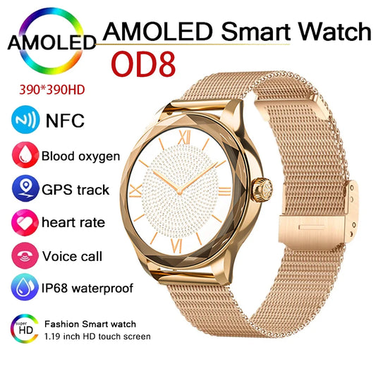 Zordai OD8 Ultra Thin Smart Watch For Women AMOLED Full Screen IP68 Waterproof Lady Watch Sports Fitness Tracker Smartwatch 2024