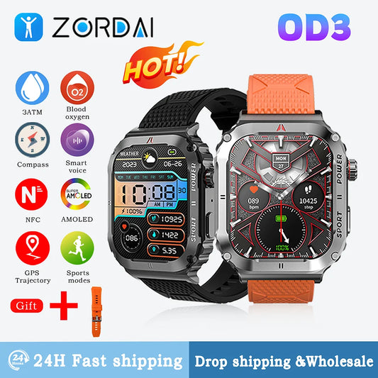 Zordai OD3 Smart Watch 2024 2.1Inch Screen Heart Rate Blood Pressure Bluetooth Call Professional Waterproof Smartwatch for Men