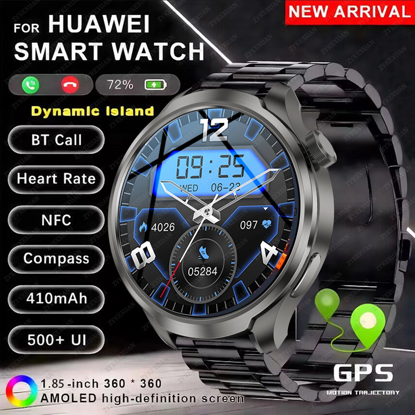 For HUAWEI Sports Waterproof Smart Bracelet Men Watch GPS NFC Compass 1.85 inch AMOLED Screen Bluetooth Call Smartwatch 2024 New