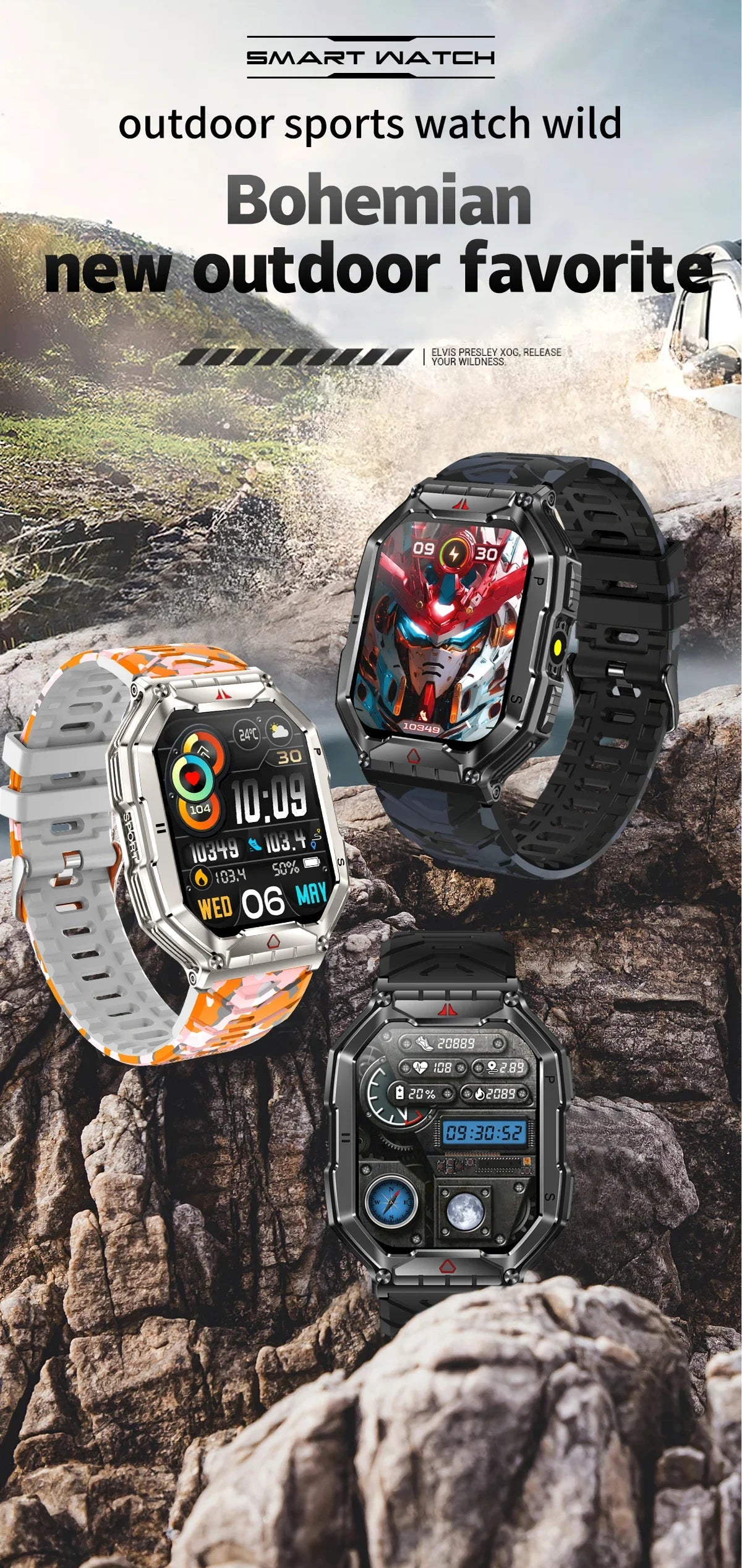 2025 New Flashlight Outdoor Sports Smart Watch Men's 2.1-inch 650mAh GPS Compass Heart Rate Men Smartwatch BT Call Track Watches