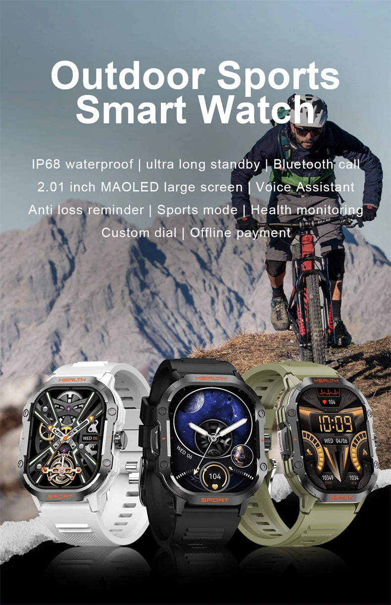 2.01 Inch AMOLED HD Screen Smartwatch Men Sports Fitness Health Monitoring IP68 Waterproof Bluetooth Call Smart Watch 2024 New