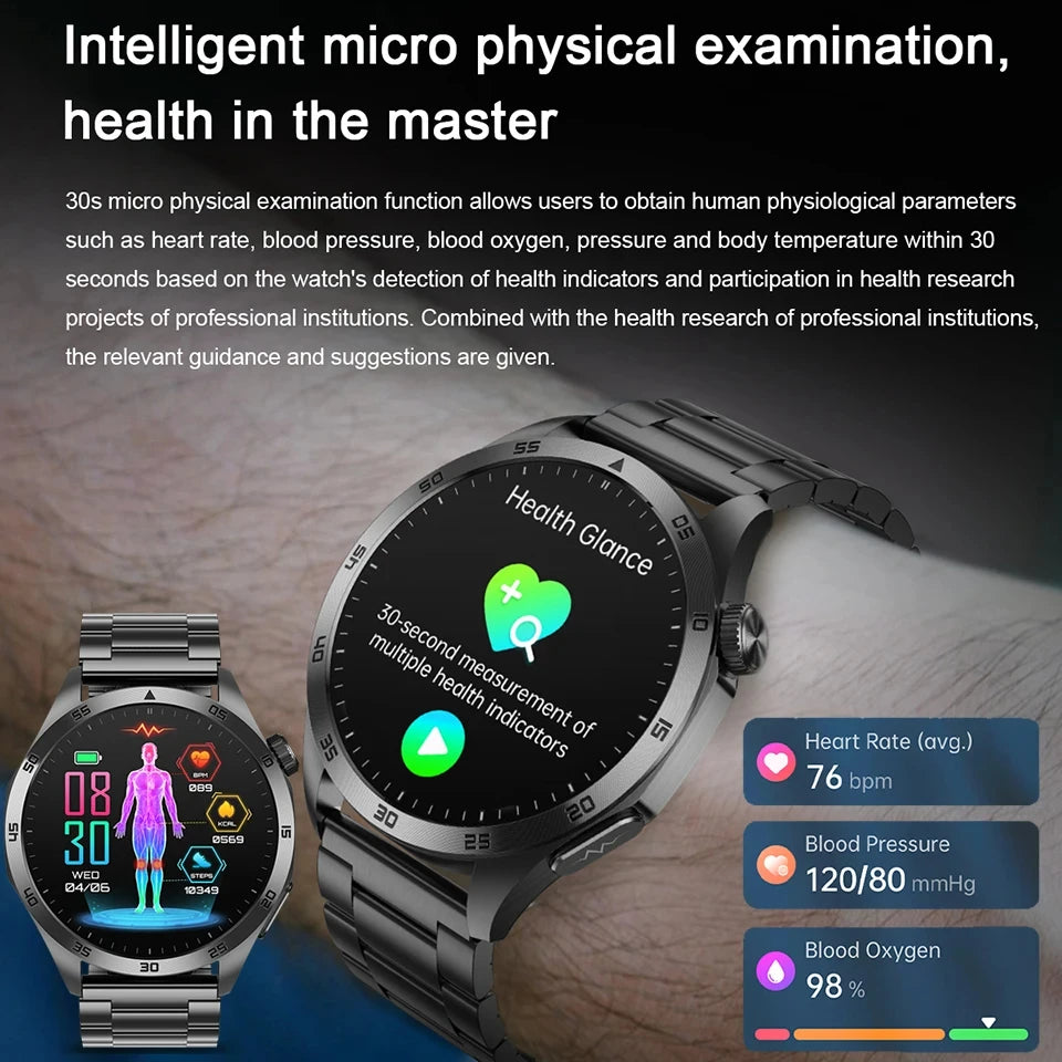 2024 New ECG+HRV Smart Watch 1.43'' AMOLED Blood Pressure Lipid Uric Acid Wristwatch SOS BT Call Temp Clock Men Sport smartwatch