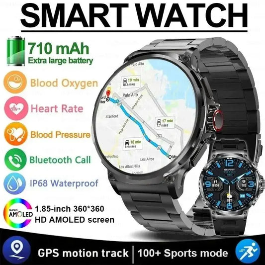 2024 New GPS Track Smart Watch Men For Huawei Xiaomi 1.85-Inch Ultra HD AMOLED Screen 710 Mah Battery Bluetooth Call SmartWatch