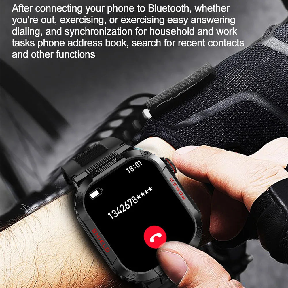 Rugged Military 2.02 inch Smart Watch Men's Bluetooth Call Fitness Tracker 2024 New Waterproof Smartwatch For Men For Xiaomi IOS