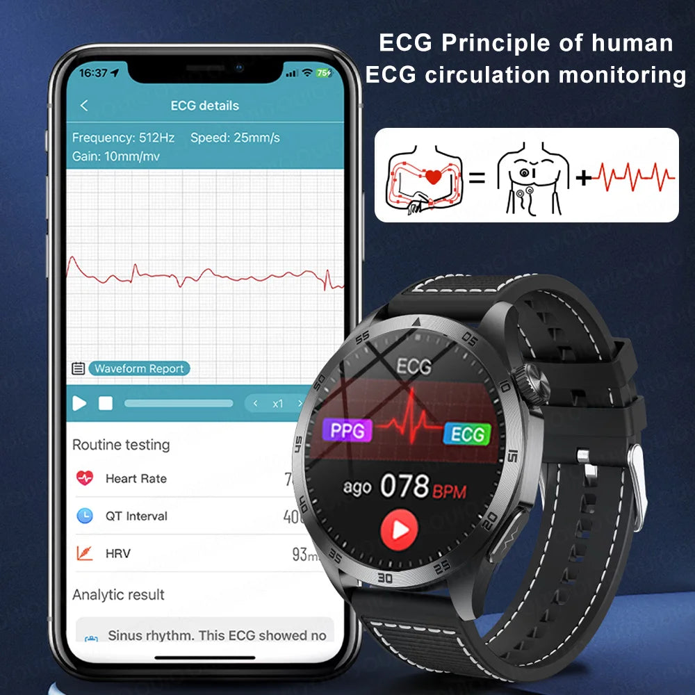 2024 New Micro Physical Examination Blood Lipids Uric Acid Blood Glucose Smart Watch ECG+PPG Clock Bluetooth Call Smartwatch Men